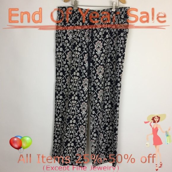 LOFT Pants - Women’s LOFT Floral Palazzo Pants, Navy, size L